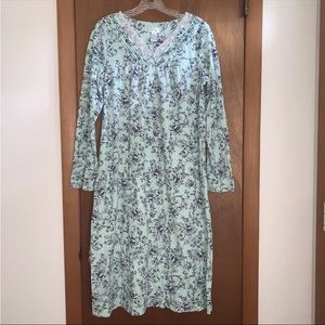 Women’s S ADONNA EMELINE Aqua / Navy Floral Long Sleeve Night Gown PERFECT